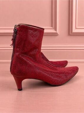 Stuart Weitzman Red Leather Ankle Boots Size 7.5